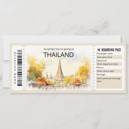 Bewerkbaar Thailand Vliegticket Thailand Reis Kaart (Voorkant)