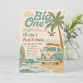 Bewerkbaar The Big One Surfing 1st Birthday Kaart (Staand voorkant)