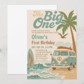 Bewerkbaar The Big One Surfing 1st Birthday Kaart (Voorkant / Achterkant)