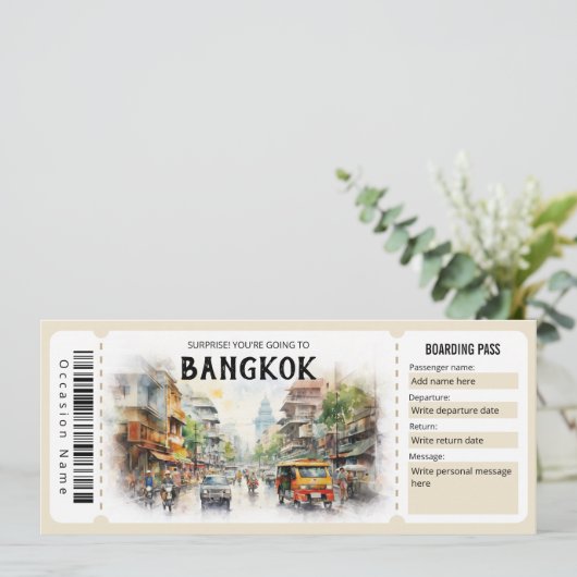 Bewerkbaar ticket voor Bangkok Plane Boarding Pass Kaart (Staand voorkant)