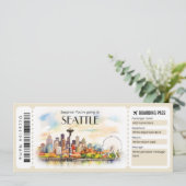 Bewerkbaar ticket voor Seattle Plane Boarding Pass Kaart (Staand voorkant)