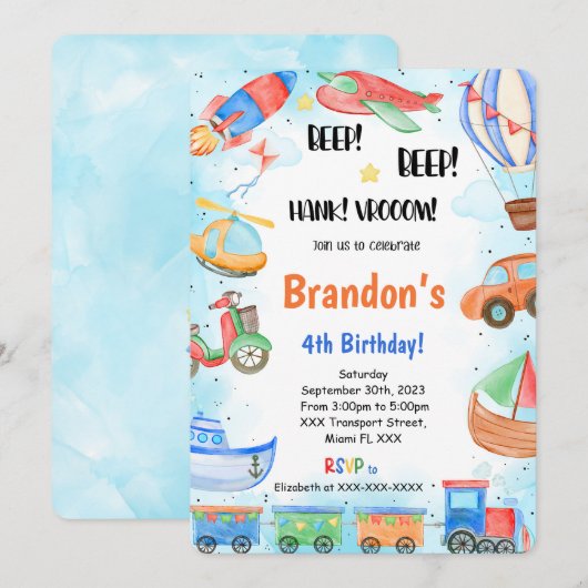 bewerkbaar transport verjaardagsfeestje kaart (Voorkant / Achterkant)
