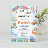 bewerkbaar transport verjaardagsfeestje kaart (Staand voorkant)