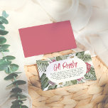 Bewerkbaar Tropical Floral Modern Boho Vrijgezelle Informatiekaartje<br><div class="desc">Een bijsluiter sjabloon die is gemaakt om te passen bij ons Tropical Floral Arch Modern Summer Vrijgezellenfeest collectie. Het ontwerp is voorzien van een boho lijst, versierd met weelderige palmbladeren, hibiscusbloemen, plumeria, paradijsvogel en andere tropische flora. U kunt het aanpassen voor cadeauregistergegevens, 's avonds datums, een huwelijksreisfonds, een display douche,...</div>