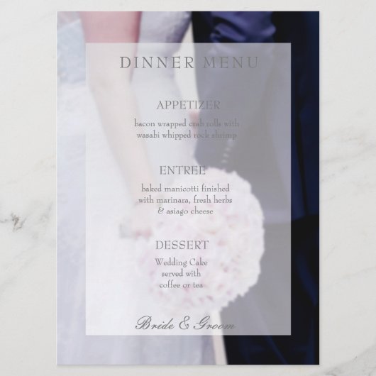 Bewerkbaar trouwmenu voor bride en groom menu (Voorkant)