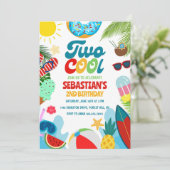 Bewerkbaar Two Cool Pool Party Beach 2de verjaarda Kaart (Staand voorkant)