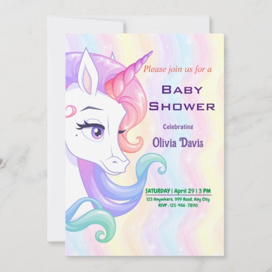 Bewerkbaar Unicorn-Baby shower Kaart (Voorkant)