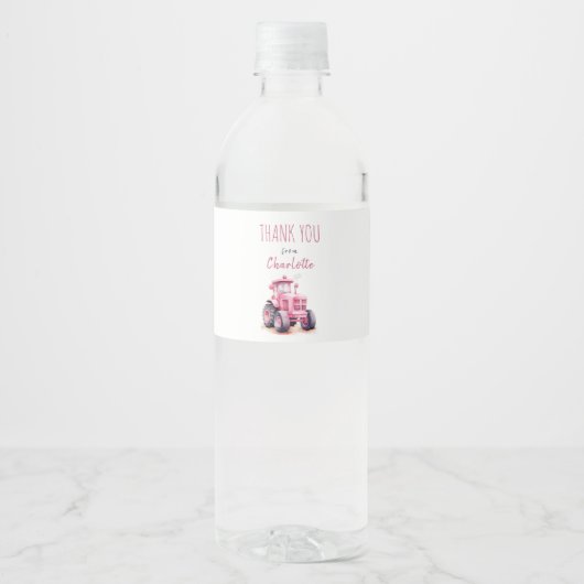bewerkbaar Verjaardag Roze Tractor Water Fles Labe Waterfles Etiket (Voorkant)