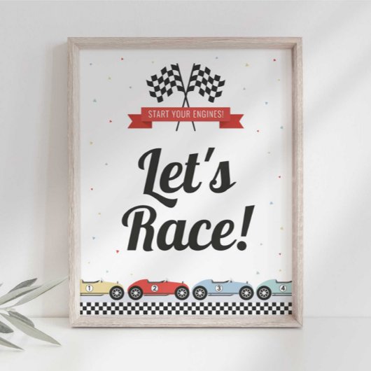 Bewerkbaar verjaardagsbord raceauto poster