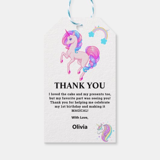 Bewerkbaar verjaardagsfeest van Unicorn Cadeaulabel (Achterkant)