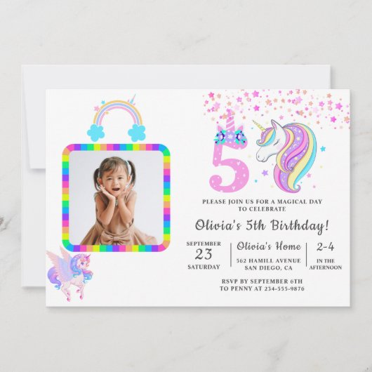 Bewerkbaar verjaardagsfeest van Unicorn Kaart (Voorkant)