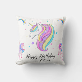 Bewerkbaar verjaardagsfeest van Unicorn Kussen
