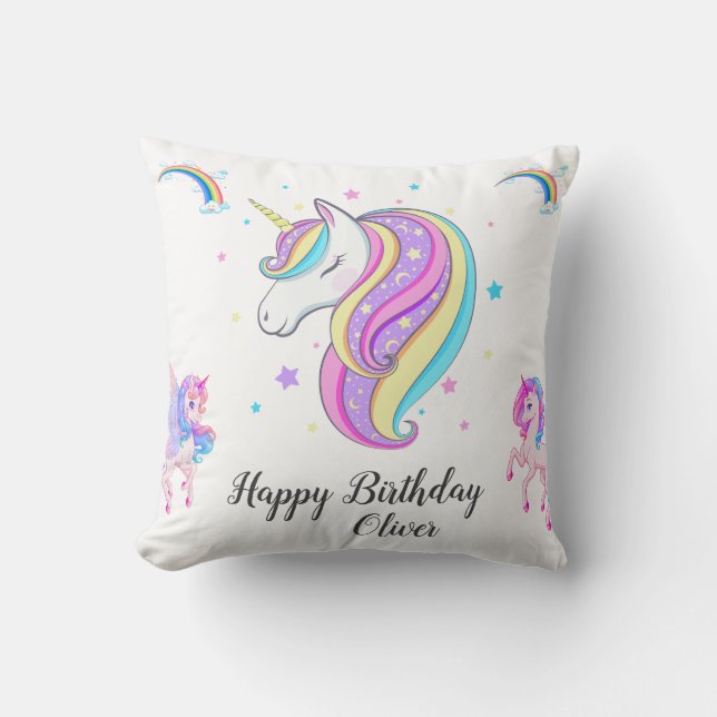 Bewerkbaar verjaardagsfeest van Unicorn Kussen (Voorkant)