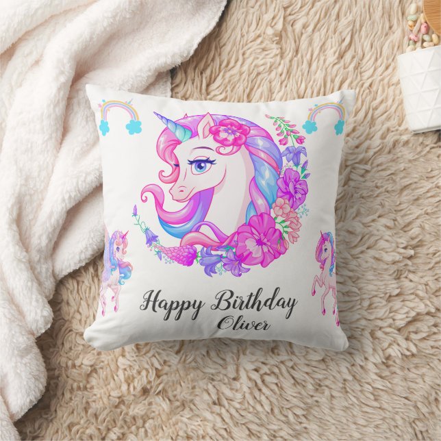 Bewerkbaar verjaardagsfeest van Unicorn Kussen (Deken)
