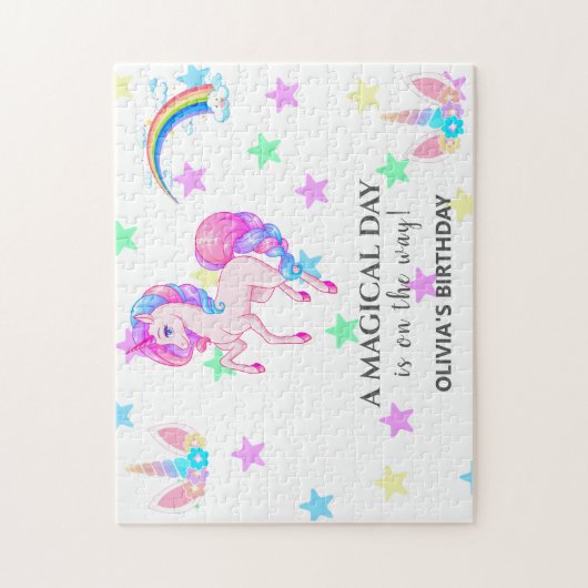 Bewerkbaar verjaardagsfeest van Unicorn Legpuzzel (Verticaal)