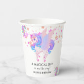Bewerkbaar verjaardagsfeest van Unicorn Papieren Bekers (Achterkant)