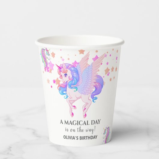 Bewerkbaar verjaardagsfeest van Unicorn Papieren Bekers (Achterkant)