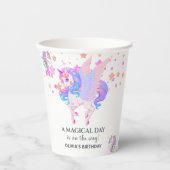 Bewerkbaar verjaardagsfeest van Unicorn Papieren Bekers (Voorkant)