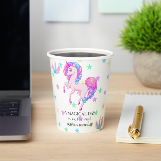 Bewerkbaar verjaardagsfeest van Unicorn Papieren Bekers (Insitu)