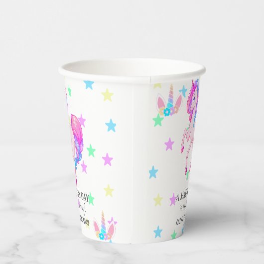 Bewerkbaar verjaardagsfeest van Unicorn Papieren Bekers (Rechts)