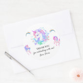 Bewerkbaar verjaardagsfeest van Unicorn Ronde Sticker (Envelop)