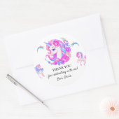 Bewerkbaar verjaardagsfeest van Unicorn Ronde Sticker (Envelop)