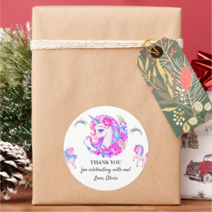 Bewerkbaar verjaardagsfeest van Unicorn Ronde Sticker