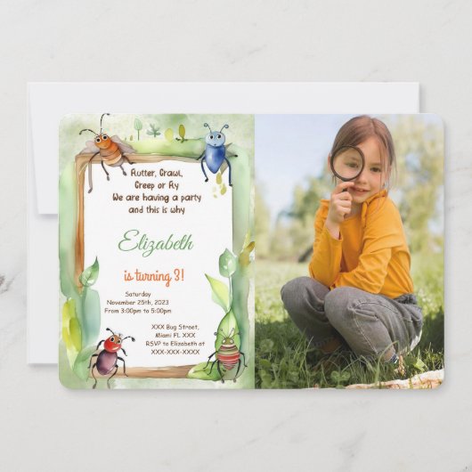 Bewerkbaar Verjaardagsfeestje voor Bug Kaart (Voorkant)