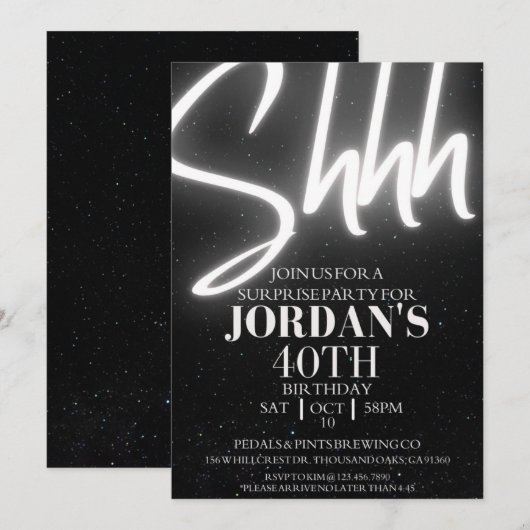 Bewerkbaar, Verrassingsfeest, Verrassingsuitnodigi Kaart (Voorkant / Achterkant)