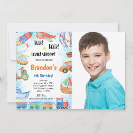 Bewerkbaar Vervoer Verjaardag Party Foto Kaart