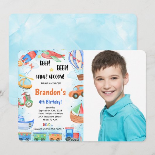 Bewerkbaar Vervoer Verjaardag Party Foto Kaart (Voorkant / Achterkant)