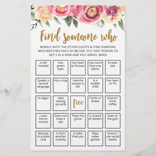 Bewerkbaar Vind Iemand Die Bingo spel (Voorkant)