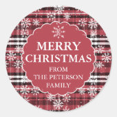 Bewerkbaar vlakpatroon donkerrood kerstrood ronde sticker (Voorkant)