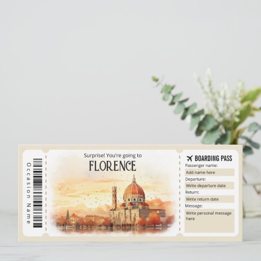 Bewerkbaar vliegticket Florence, Italië Trip Kaart (Staand voorkant)