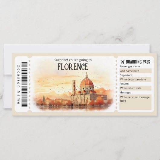 Bewerkbaar vliegticket Florence, Italië Trip Kaart (Voorkant)