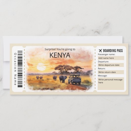 Bewerkbaar vliegticket Kenia, Kenia Trip Kaart (Voorkant)