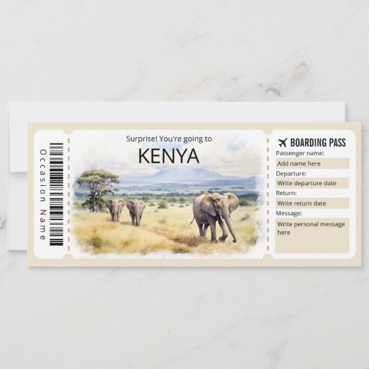Bewerkbaar vliegticket Kenia, Kenia Trip Kaart (Voorkant)