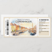 Bewerkbaar vliegticket Kopenhagen, Denemarken Trip Kaart (Voorkant / Achterkant)