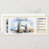 Bewerkbaar vliegticket Londen, London Trip Kaart (Voorkant / Achterkant)