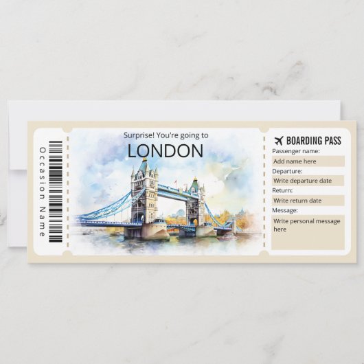 Bewerkbaar vliegticket Londen, London Trip Kaart (Voorkant)