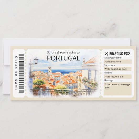 Bewerkbaar vliegticket Portugal, Portugal Trip Kaart (Voorkant)