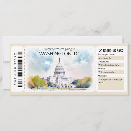 Bewerkbaar vliegticket Washington DC, Washington Kaart (Voorkant)