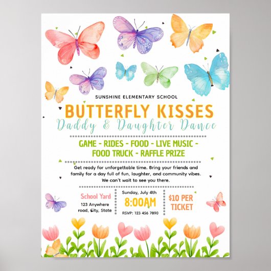 Bewerkbaar vlindervlind school dans flyer poster (Voorkant)