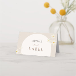 Bewerkbaar voedseletiket, Boho Daisy Floral Design Plaatskaartje