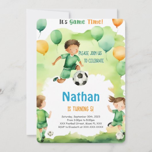 Bewerkbaar Voetbal Verjaardagsfeest Kaart (Voorkant)