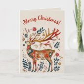 Bewerkbaar Volkskunst Herten Kerstmis Kaart (Voorkant)