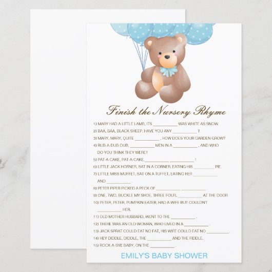 Bewerkbaar Voltooi het Nursery Rhyme met Antwoord (Voorkant / Achterkant)