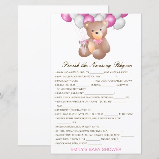 Bewerkbaar Voltooi het Nursery Rhyme met Antwoord (Voorkant / Achterkant)