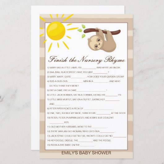 Bewerkbaar Voltooi het Nursery Rhyme met Antwoord (Voorkant / Achterkant)