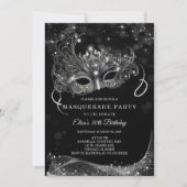 Bewerkbaar voor Masquerade Black en Silver Party Kaart (Voorkant)